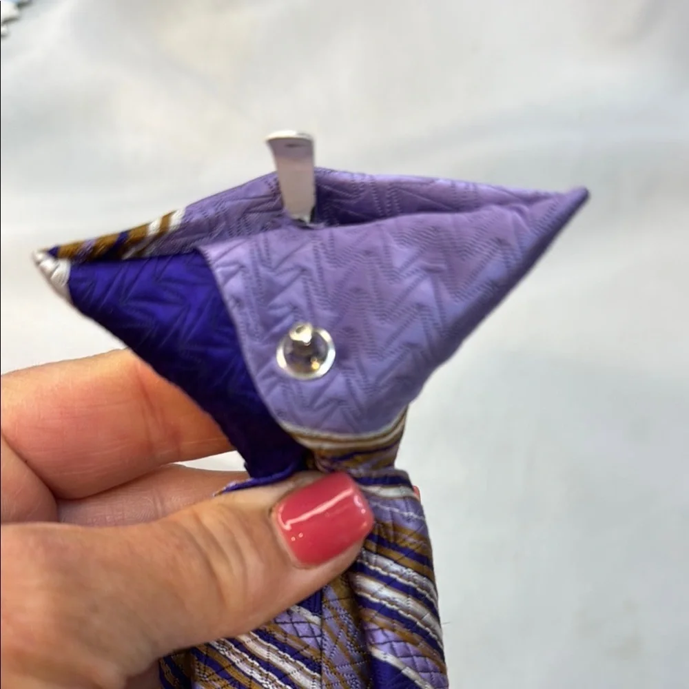 Vintage 1970’s Andhurst Men’s Clip-On, Snapped(TM), Striped Tie, Purple&Gold